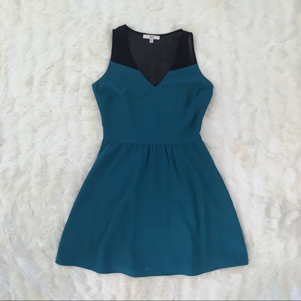 JACK Fit And Flare Sheer v Neck Top Mini Dress